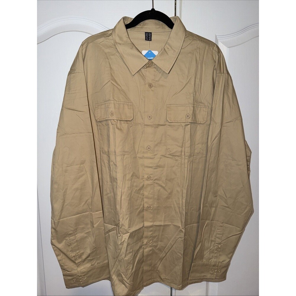 NWT Magcomsen Mens Button Shirt Long Sleeve Tan Beige Pockets Lightweight 2XL